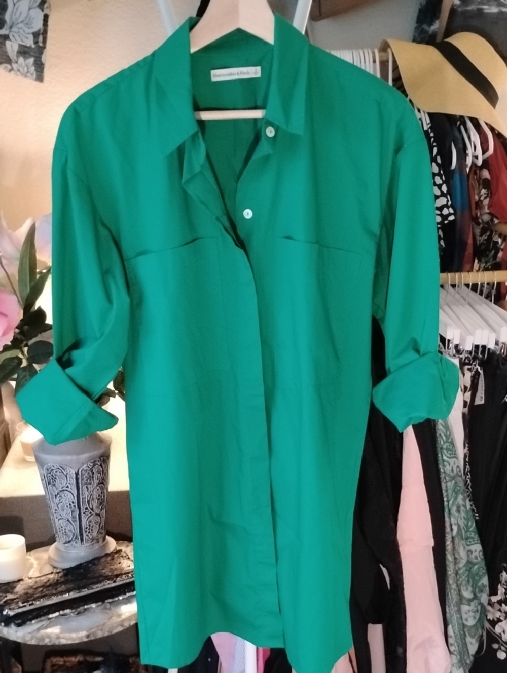 Abercrombie & Fitch Emerald Green Button-Up Shirt-dress